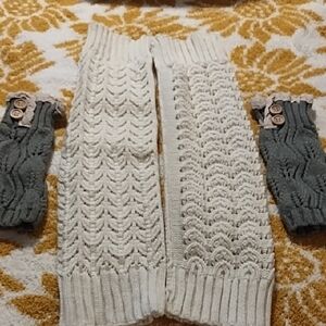 Cream Leg Warmers By Steve Madden & Gray Gloves With Button Accents